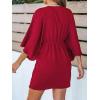 imageCUPSHE Womens V Neck Summer Dress 34 Kimono Sleeve Self Tie Pleated Loose Slit Mini Casual DressRed