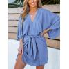 imageCUPSHE Womens V Neck Summer Dress 34 Kimono Sleeve Self Tie Pleated Loose Slit Mini Casual DressSky Blue