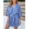 imageCUPSHE Womens V Neck Summer Dress 34 Kimono Sleeve Self Tie Pleated Loose Slit Mini Casual DressSky Blue