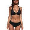imageCUPSHE Womens Bikini Set Halter Ruched Tie Back Mid RisePure Black