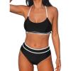imageCUPSHE Womens Bikini Sets Two Piece Swimsuit High Waisted Scoop Neck Color Block Strappy Spaghetti Adjustable StrapsBlackWhite