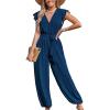 imageCUPSHE Womens Dressy Vacation Jumpsuit Surplice Neck Sleeveless Waist Tie Ruffled Trim Tapered Leg Beach 2025 OutfitsBlue