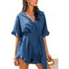 imageCUPSHE Womens Half Sleeves Romper Surplice Neck Waist Tie Wide Leg Ruffle Cute Jumpsuit Beach Vacation OutfitsBlue