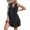 imageCUPSHE Womens Mini Dress Button V Neck Ruffled Hem Sleeveless A Line Summer Cover Up DressBlack
