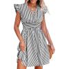 imageCUPSHE Womens Mini Dress V Neck Flutter Sleeve Striped Smocked Waist A Line Short Summer Cocktail DressBlack Striped