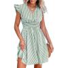 imageCUPSHE Womens Mini Dress V Neck Flutter Sleeve Striped Smocked Waist A Line Short Summer Cocktail DressGreen Striped