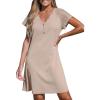 imageCUPSHE Womens Mini Dress V Neck Short Sleeve Eyelet Button A Line Fitted Knit Cover Up Summer Dress 2024Light Apricot