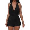 imageCUPSHE Womens One Piece Swimsuit Bathing Suit Romper Halter V Neck Self Tie Shorts SwimwearAvailable in XS4XLBlack