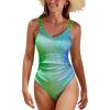 imageCUPSHE Womens One Piece Swimsuit Bathing Suit Scoop Neck Ruched Double Adjustable Straps Cutout O RingGreenBlue