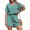 imageCUPSHE Womens Romper V Neck Short Sleeves Colorful Tropical Jumpsuit Straight leg Outfit Casual DressyGreen