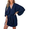 imageCUPSHE Womens V Neck Summer Dress 34 Kimono Sleeve Self Tie Pleated Loose Slit Mini Casual DressNavy Blue