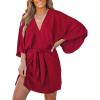 imageCUPSHE Womens V Neck Summer Dress 34 Kimono Sleeve Self Tie Pleated Loose Slit Mini Casual DressRed