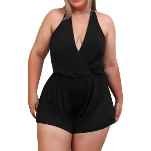 imageCUPSHE Womens One Piece Swimsuit Bathing Suit Romper Halter V Neck Self Tie Shorts SwimwearAvailable in XS4XLPblack