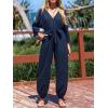 imageCUPSHE Womens Romper Knit V Neck 34 sleeve Waist Tie Tapered Leg fit Jumpsuit Outfit Casual DressyNavy