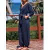 imageCUPSHE Womens Romper Knit V Neck 34 sleeve Waist Tie Tapered Leg fit Jumpsuit Outfit Casual DressyNavy