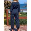 imageCUPSHE Womens Romper Knit V Neck 34 sleeve Waist Tie Tapered Leg fit Jumpsuit Outfit Casual DressyNavy
