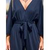 imageCUPSHE Womens Romper Knit V Neck 34 sleeve Waist Tie Tapered Leg fit Jumpsuit Outfit Casual DressyNavy