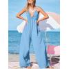 imageCUPSHE Womens Romper Plunging V Neck Sleeveless Pocket Jumpsuit Casual VacationBlue