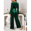 imageCUPSHE Womens Romper V Neck Knit Surplice Long Sleeves Waist tie Pockets Straight leg Jumpsuit Outfit Casual DressyGreen