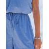 imageCUPSHE Womens Romper V Neck Short Sleeves Tied Waist Wide leg Jumpsuit Outfi Casual VacationBlue