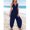imageCUPSHE Womens Romper Woven Plunging V Neck Cami Straps Smocked Tapered Leg Jumpsuit Outfit Coverup Casual DressyNavy