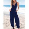 imageCUPSHE Womens Romper Woven Plunging V Neck Cami Straps Smocked Tapered Leg Jumpsuit Outfit Coverup Casual DressyNavy
