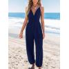 imageCUPSHE Womens Romper Woven Plunging V Neck Cami Straps Smocked Tapered Leg Jumpsuit Outfit Coverup Casual DressyNavy