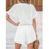 imageCUPSHE Womens Romper Woven Round neckline Short sleeves Drawstring waist Button front Wide leg Outfit CoverupWhite