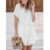 imageCUPSHE Womens Romper Woven Round neckline Short sleeves Drawstring waist Button front Wide leg Outfit CoverupWhite