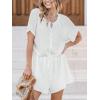 imageCUPSHE Womens Romper Woven Round neckline Short sleeves Drawstring waist Button front Wide leg Outfit CoverupWhite