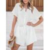 imageCUPSHE Womens Romper Woven Round neckline Short sleeves Drawstring waist Button front Wide leg Outfit CoverupWhite
