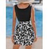 imageCUPSHE Womens Romper Woven Square neckline Sleeveless Paperbag waist Straight leg Outfit Casual DressyBlack Leaves