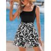 imageCUPSHE Womens Romper Woven Square neckline Sleeveless Paperbag waist Straight leg Outfit Casual DressyBlack Leaves