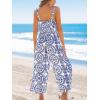 imageCUPSHE Womens Sleeveless Floral Tropical Romper Wrap Ruffles Summer Beach Vacation Camisole Wide Leg Jumpsuit with PocketsBlue
