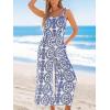 imageCUPSHE Womens Sleeveless Floral Tropical Romper Wrap Ruffles Summer Beach Vacation Camisole Wide Leg Jumpsuit with PocketsBlue