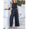 imageCUPSHE Womens Summer Cap Sleeve Jumpsuit Round Neck Sleeveless Front Pleats Straight Leg Romper Beach Vacation OutfitsBlack