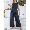 imageCUPSHE Womens Summer Cap Sleeve Jumpsuit Round Neck Sleeveless Front Pleats Straight Leg Romper Beach Vacation OutfitsBlack