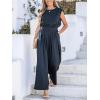 imageCUPSHE Womens Summer Cap Sleeve Jumpsuit Round Neck Sleeveless Front Pleats Straight Leg Romper Beach Vacation OutfitsBlack