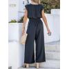 imageCUPSHE Womens Summer Cap Sleeve Jumpsuit Round Neck Sleeveless Front Pleats Straight Leg Romper Beach Vacation OutfitsBlack