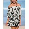 imageCUPSHE Womens Summer Casual 34 Sleeve Romper Wide Leg Floral Tropical Off Shoulder Elastic Waist Jumpsuit with PocketsBlack