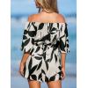 imageCUPSHE Womens Summer Casual 34 Sleeve Romper Wide Leg Floral Tropical Off Shoulder Elastic Waist Jumpsuit with PocketsBlack