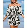 imageCUPSHE Womens Summer Casual 34 Sleeve Romper Wide Leg Floral Tropical Off Shoulder Elastic Waist Jumpsuit with PocketsBlack