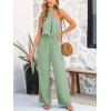 imageCUPSHE Womens Summer Sleeveless Smocked Waist Straight Leg Tie Back Dressy Jumpsuits Rompers 2025 Trendy OutfitsGreen