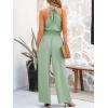 imageCUPSHE Womens Summer Sleeveless Smocked Waist Straight Leg Tie Back Dressy Jumpsuits Rompers 2025 Trendy OutfitsGreen