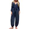 imageCUPSHE Womens Romper Knit V Neck 34 sleeve Waist Tie Tapered Leg fit Jumpsuit Outfit Casual DressyNavy