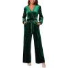 imageCUPSHE Womens Romper V Neck Knit Surplice Long Sleeves Waist tie Pockets Straight leg Jumpsuit Outfit Casual DressyGreen