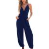 imageCUPSHE Womens Romper Woven Plunging V Neck Cami Straps Smocked Tapered Leg Jumpsuit Outfit Coverup Casual DressyNavy