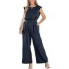 imageCUPSHE Womens Summer Cap Sleeve Jumpsuit Round Neck Sleeveless Front Pleats Straight Leg Romper Beach Vacation OutfitsBlack
