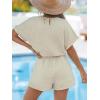 imageCUPSHE Womens Romper Knit V Neck Short Sleeves Drawstring Waist Straight leg Outfit Casual DressyBeige