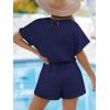 imageCUPSHE Womens Romper Knit V Neck Short Sleeves Drawstring Waist Straight leg Outfit Casual DressyNavy Blue